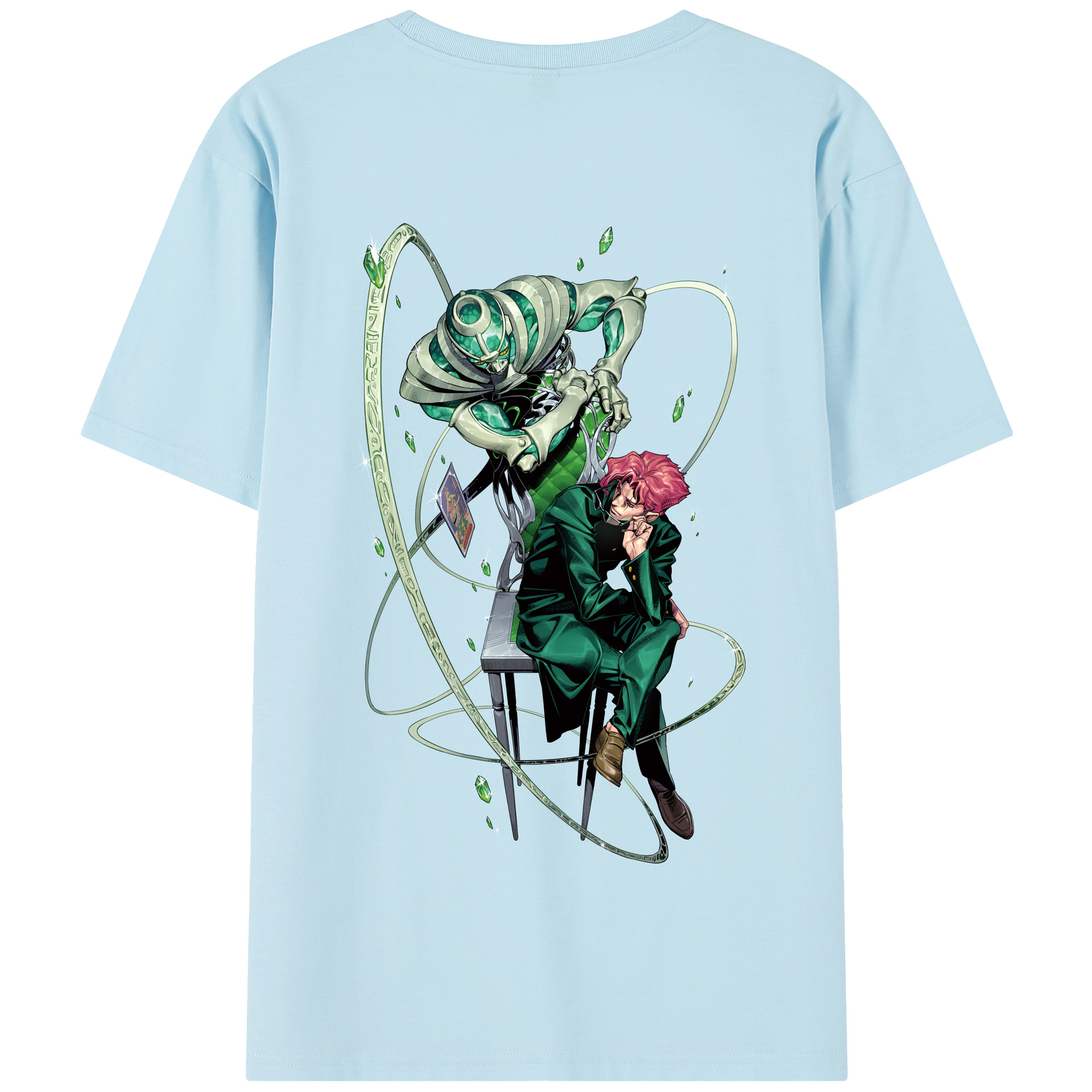 （画像用） ジョジョの奇妙な冒険 花京院 典明（かきょういん のりあき） JoJo's Bizarre Adventure Kakyoin Noriaki 綿100％半袖Tシャツ（背面プリント）